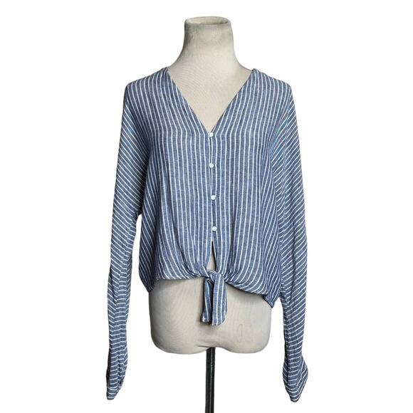 Rails Blue White Stripes Tie-Front Long Sleeves Top Terrenas Blouse size Small - Picture 1 of 10